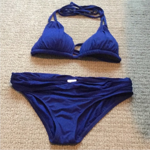 La Blanca Bikini 4 Gathered Blue Swimsuit 2 Piece Set Bathing Suit S/M - Picture 8 of 8